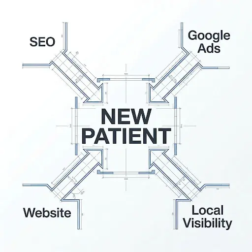 SEO, Google Ads, website and local visibility leading to new patients