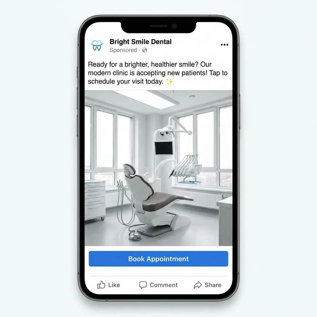 Dental practice social media post on a phone