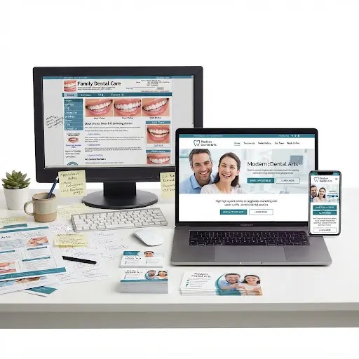 Dental practice website on desktop, laptop and phone